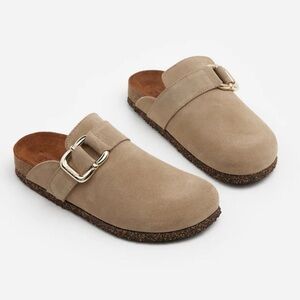 Flattered Cara Suede Clogs with Brass Buckle